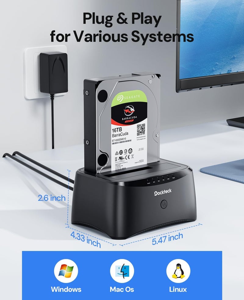 Dockteck Hard Drive Docking Station, USB 3.0 to SATA Dual Bay External Hard Drive Enclosure for 3.5 or 2.5 inch SATA HDD SSD with Offline Clone - Image 5